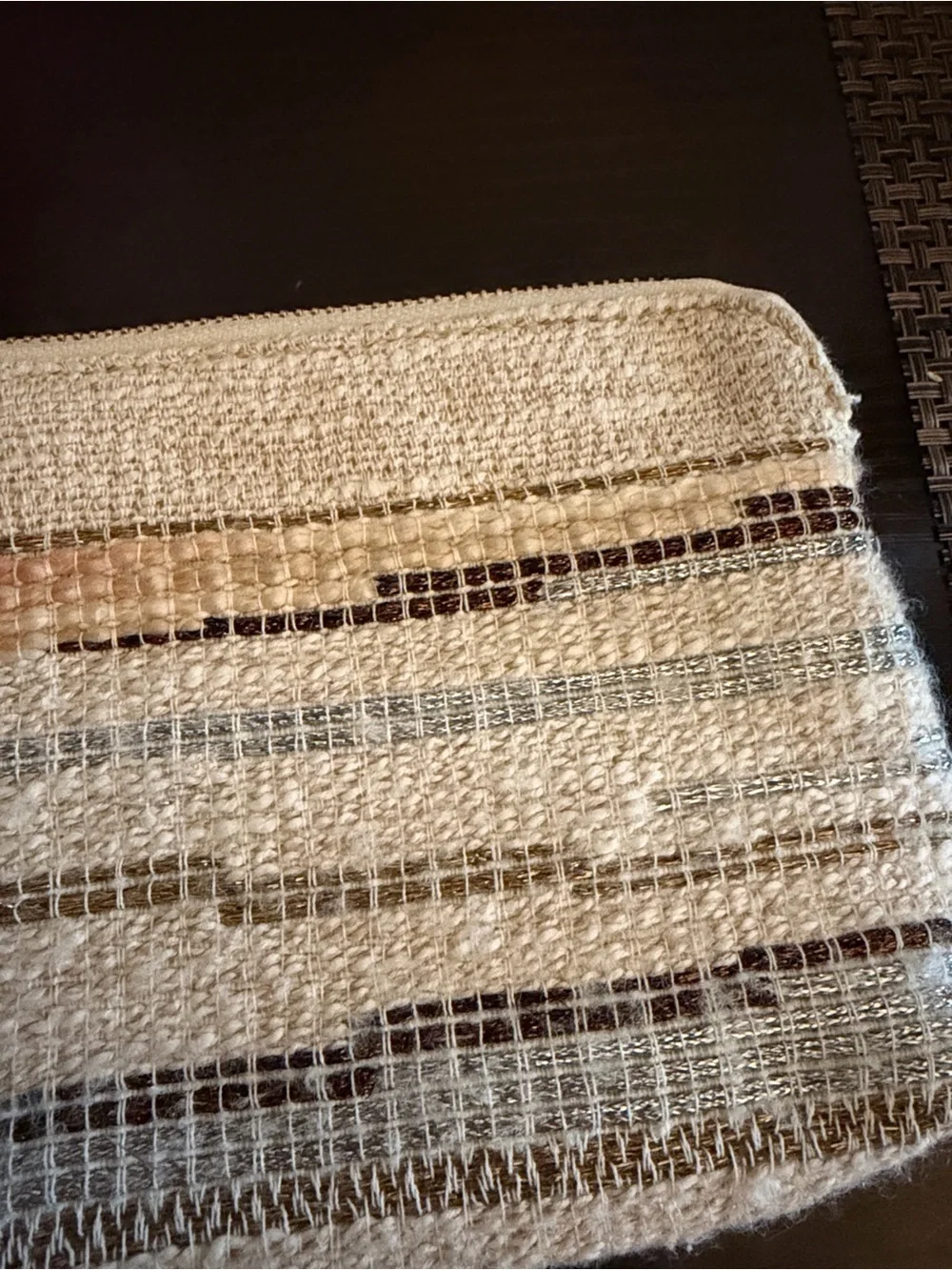 Anthropologie Woven Stripe Zip Pouch in Cream and Neutral Stripes